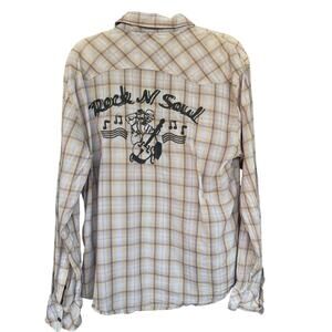 Dragonfly Men Button Up Shirt Extra Large XL Plaid Skull Rock N Soul Rockabilly